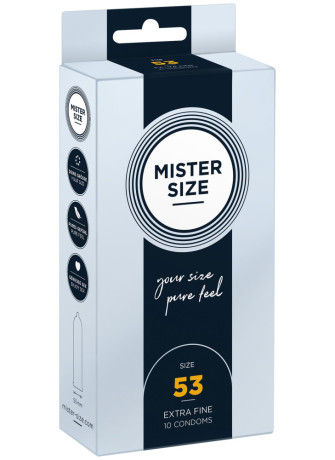 Boite de 10 préservatifs latex avec réservoir, 7 tailles disponibles, Mister Size - MS10